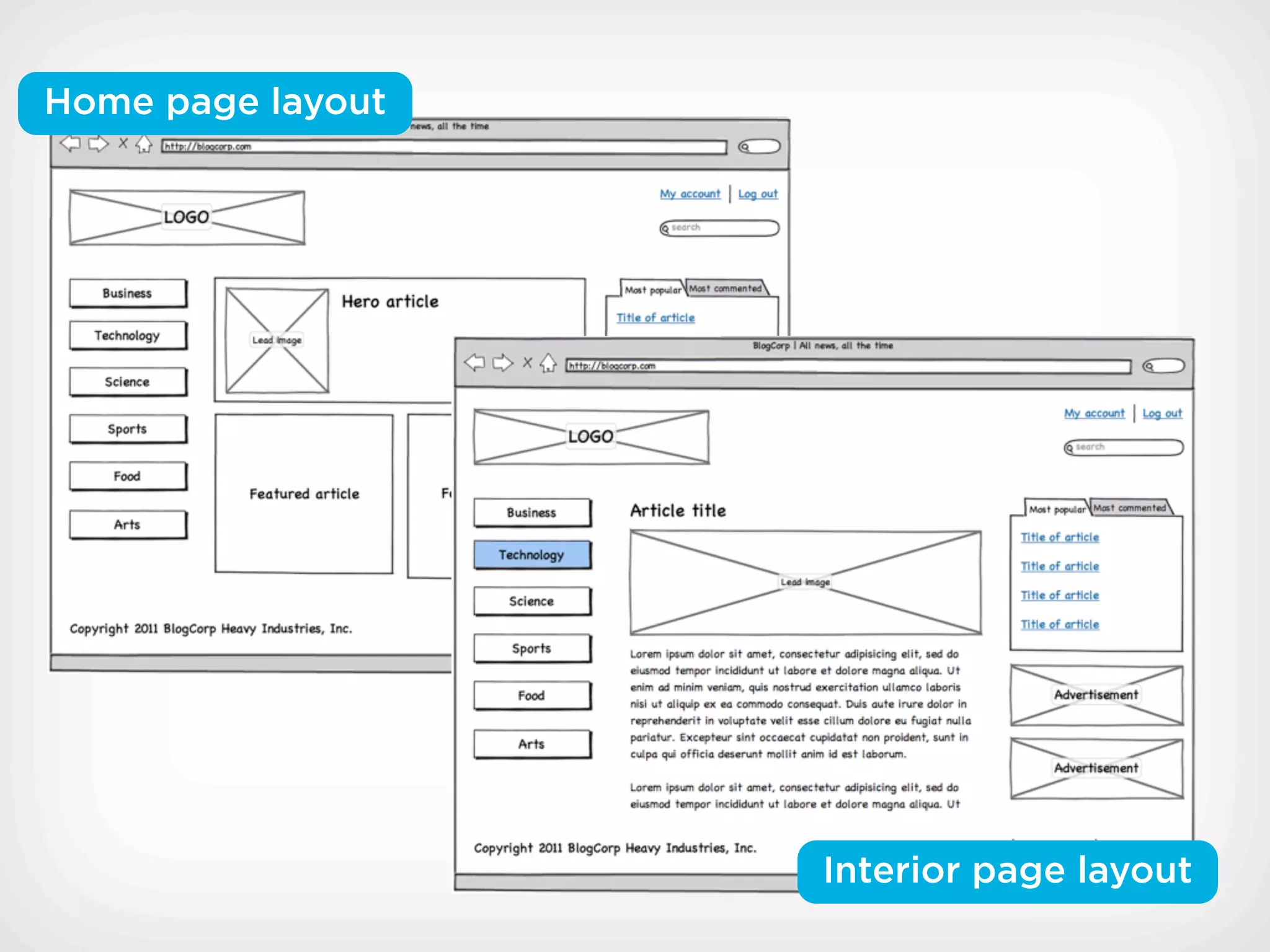 Home page layout




                   Interior page layout
 
