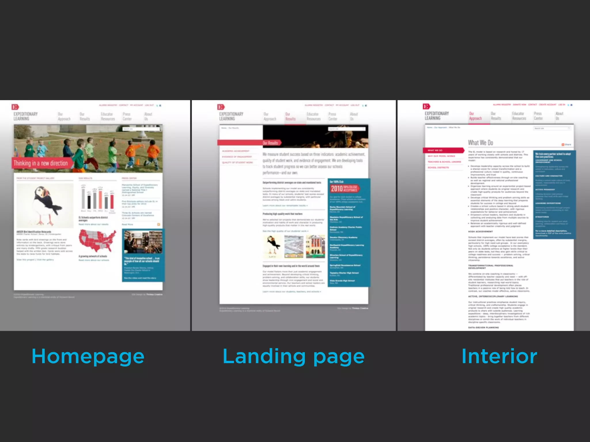 Homepage   Landing page   Interior
 