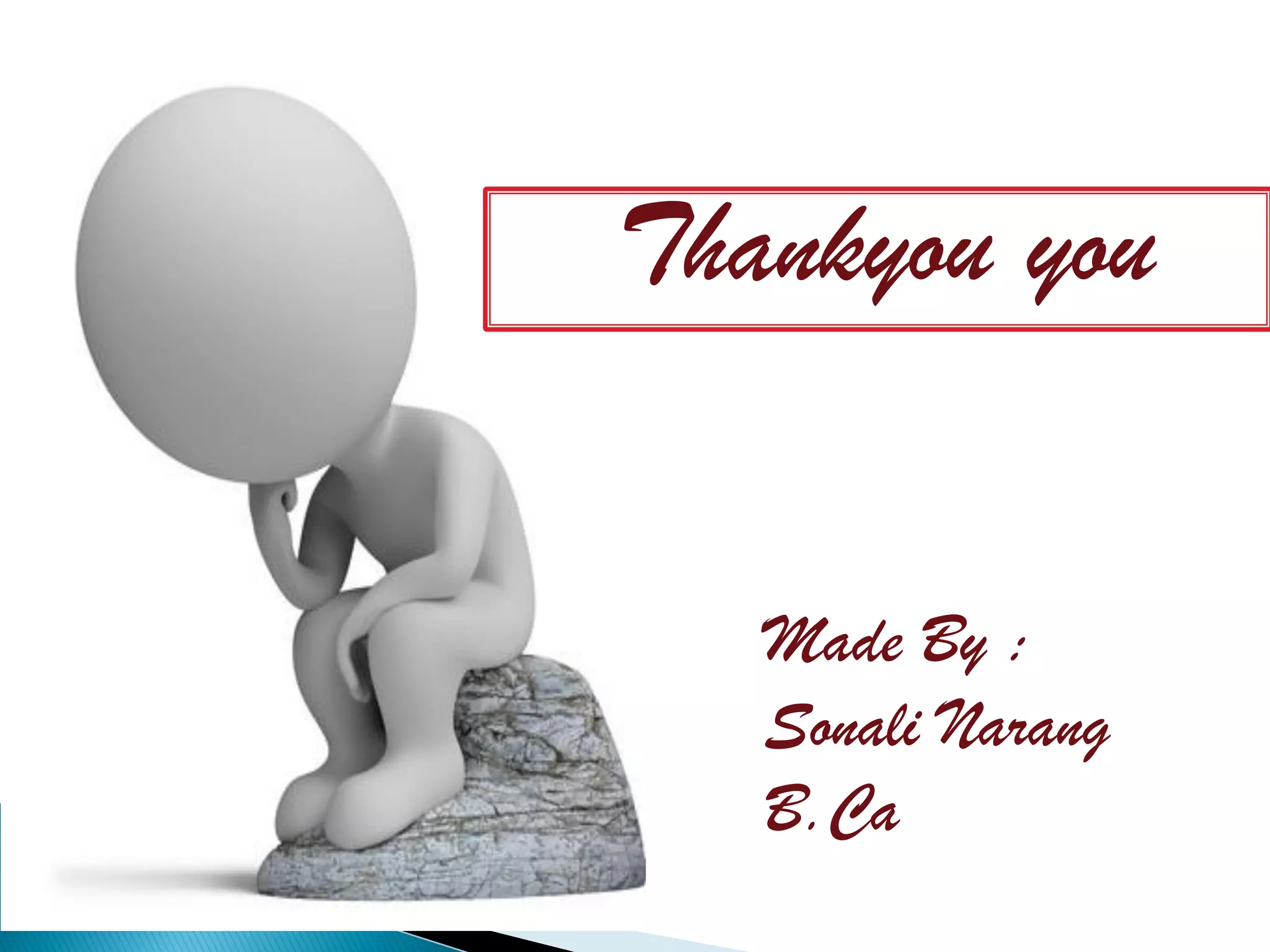 Thankyou you


   Made By :
   Sonali Narang
   B.Ca
 