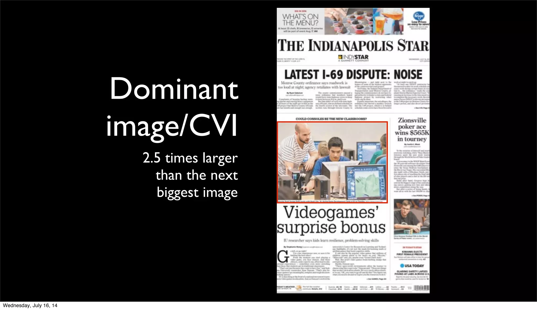 Dominant
image/CVI
2.5 times larger
than the next
biggest image
Wednesday, July 16, 14
 