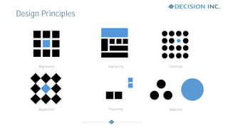 Alignment
Design Principles
Contrast
Repetition Proximity Balance
Hierarchy
 