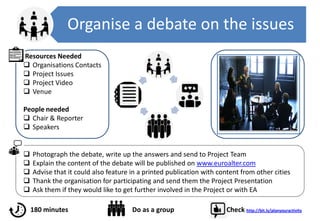 Identify relevant organisations
 Download Stakeholder Matrix & identify Organisations working on the Project Issues
 Con...