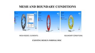 MESH AND BOUNDARY CONDITIONS
EXISTING DESIGN-NORMAL DISC
MESH:NODES: ELEMENTS: BOUNDARY CONDITIONS
 