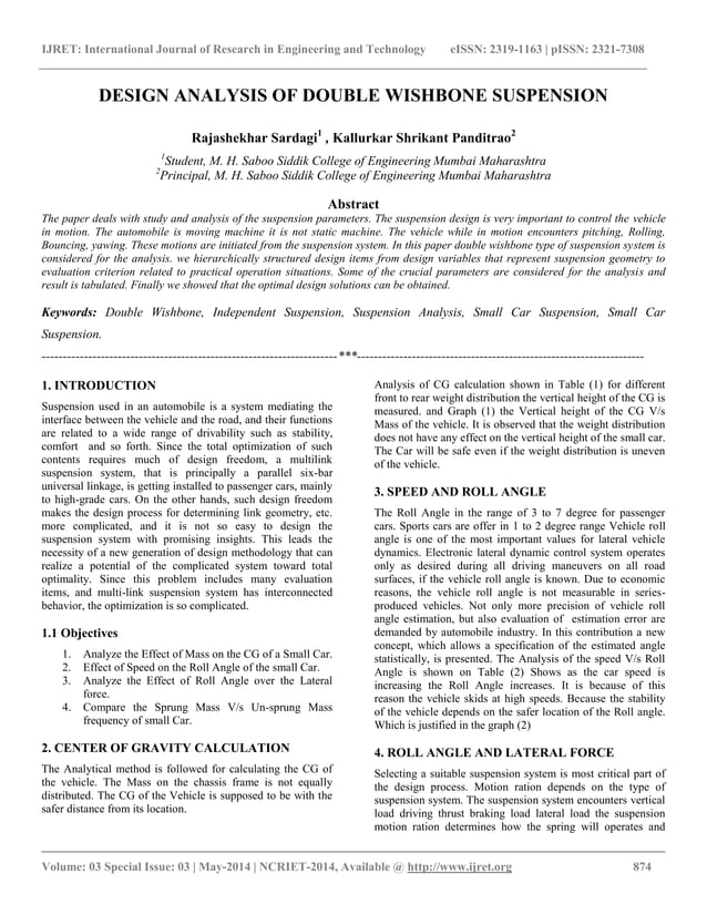 Design analysis of double wishbone suspension | PDF