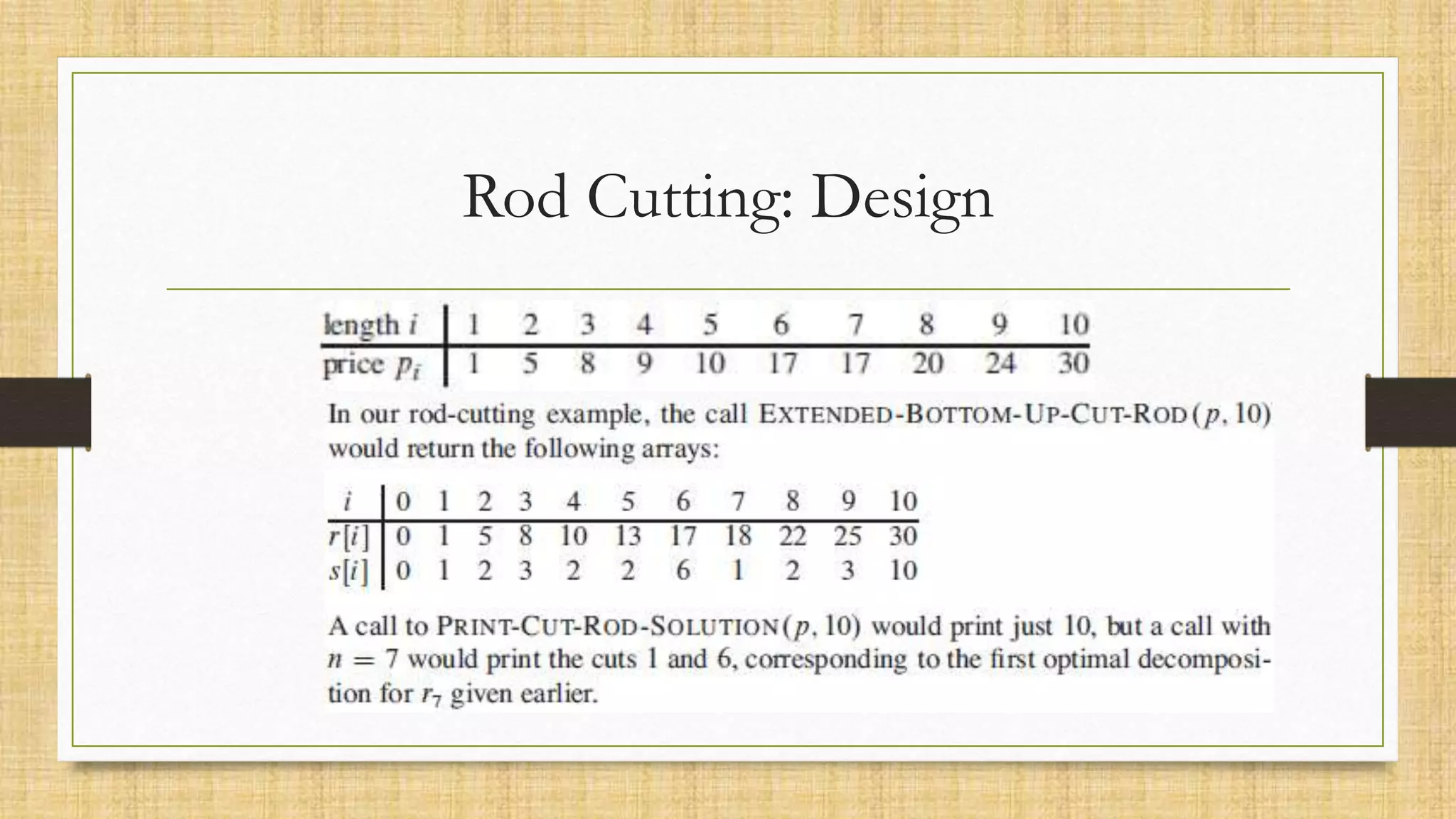 Rod Cutting: Design
 
