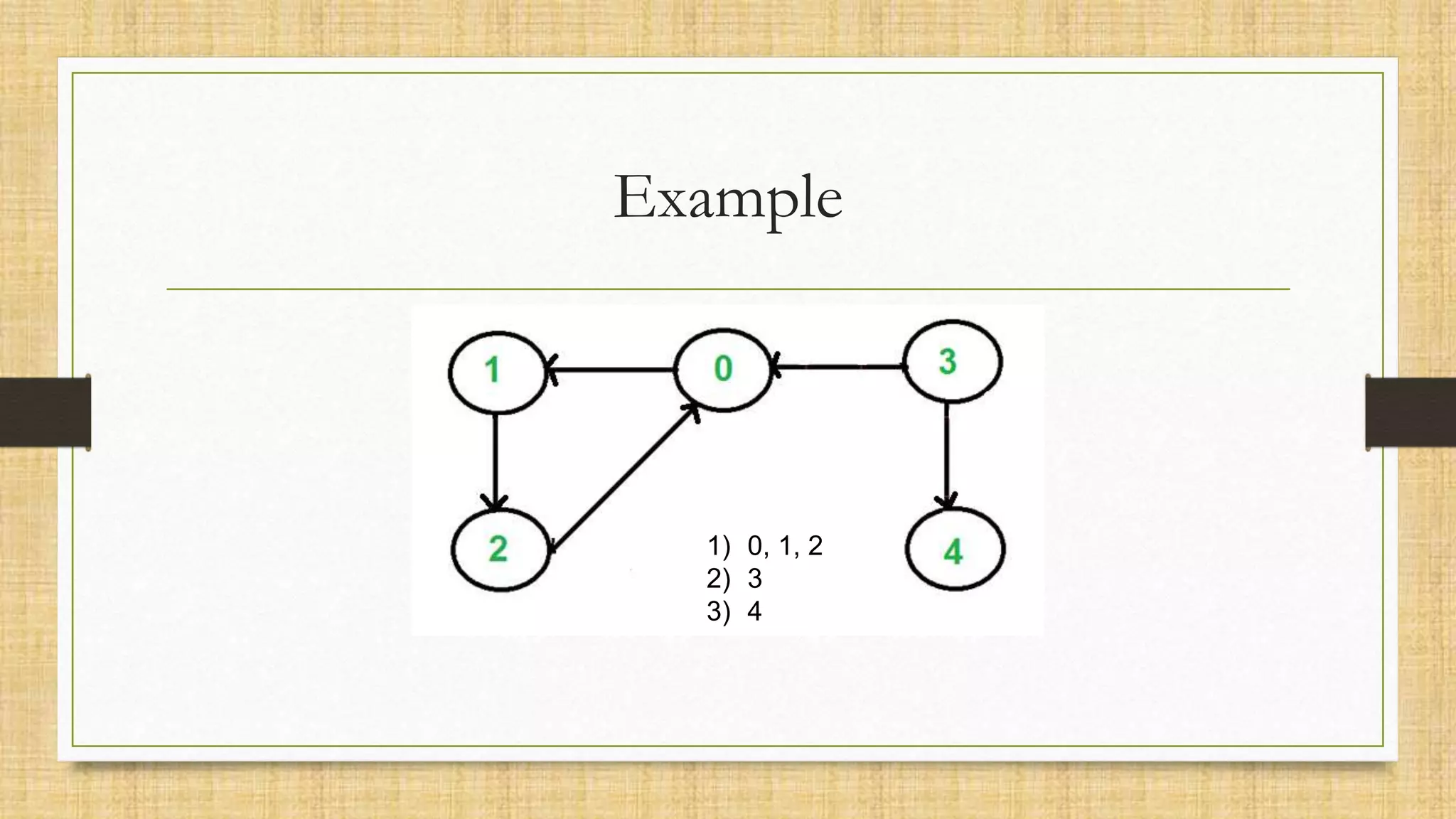 Example
1) 0, 1, 2
2) 3
3) 4
 
