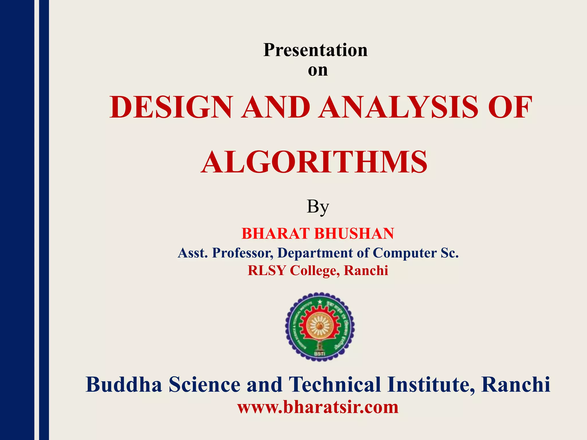 DESIGN AND ANALYSIS OF ALGORITHMS | PPT