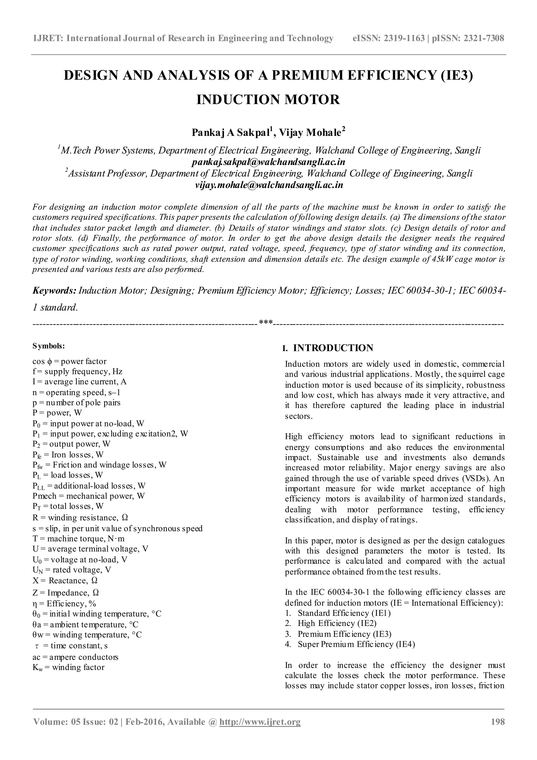 Design and analysis of a premium efficiency (ie3) induction motor | PDF