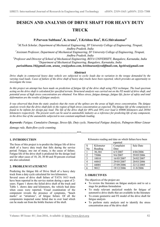 Design and analysis of drive shaft for heavy duty truck PDF