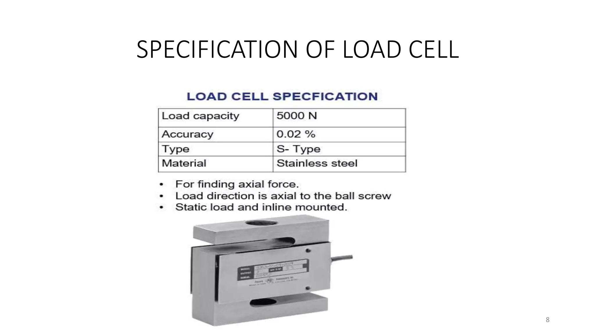 SPECIFICATION OF LOAD CELL
8
 