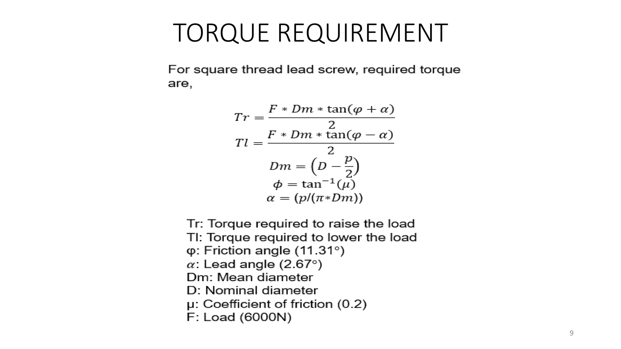 TORQUE REQUIREMENT
9
 