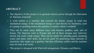 Design and Fabrication of Darrieus wind turbine | PPTX