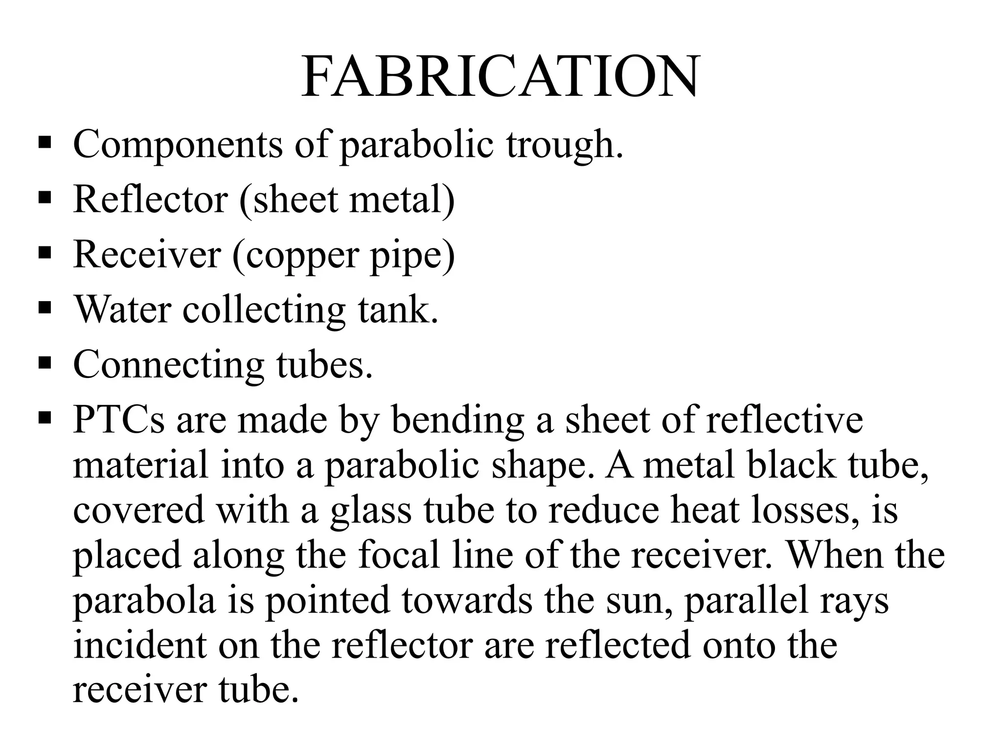 Design and fabrication of solar concentrator | PPTX