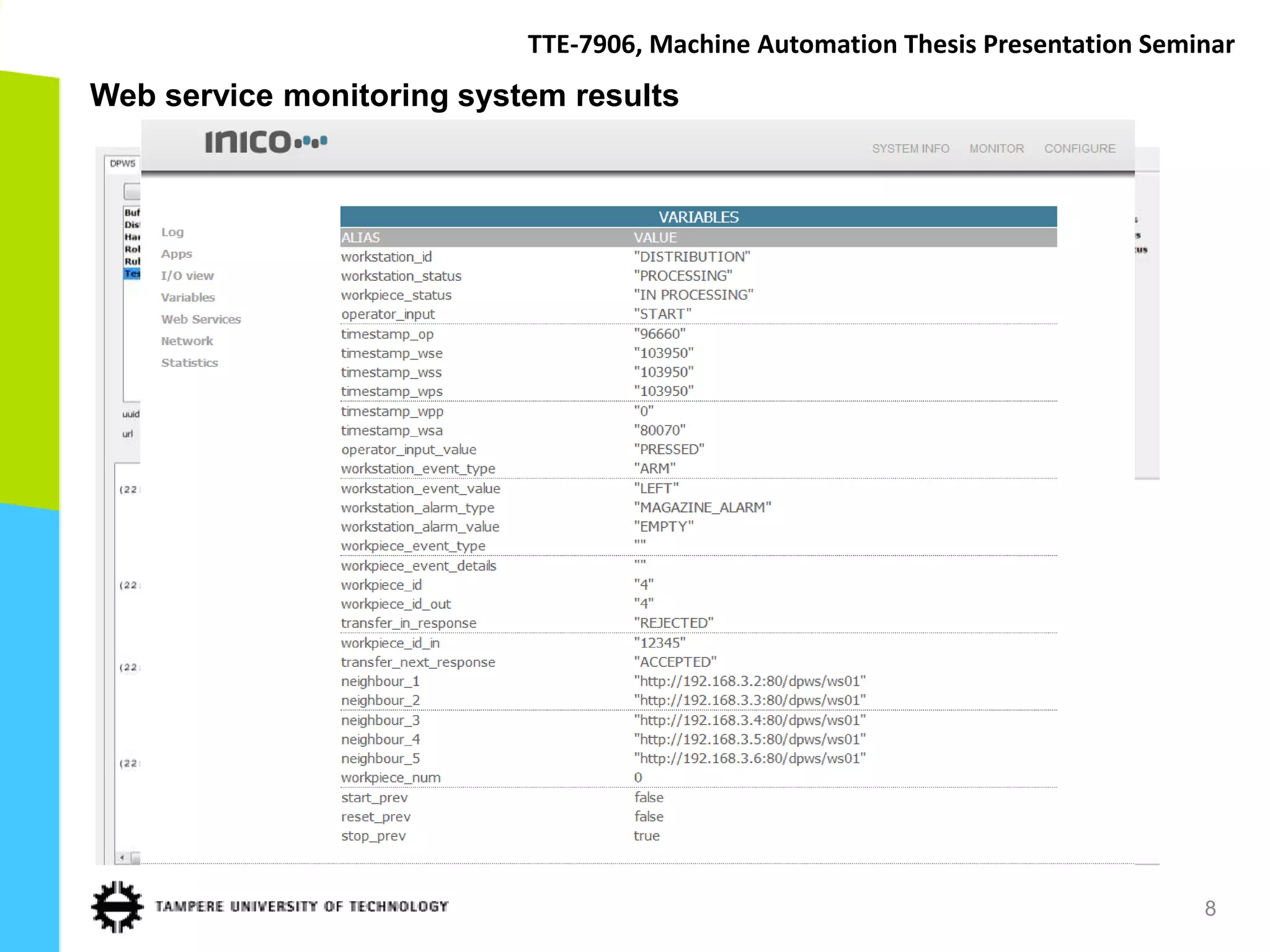 TTE-7906, Machine Automation Thesis Presentation Seminar
Web service monitoring system results




                                                                                8
 