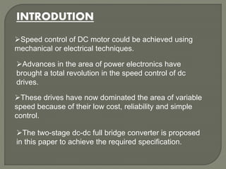 Design and implementation of high power dc dc converter and speed ...