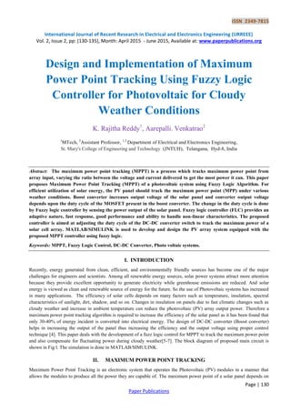 Design and Implementation of Maximum Power Point Tracking Using Fuzzy ...