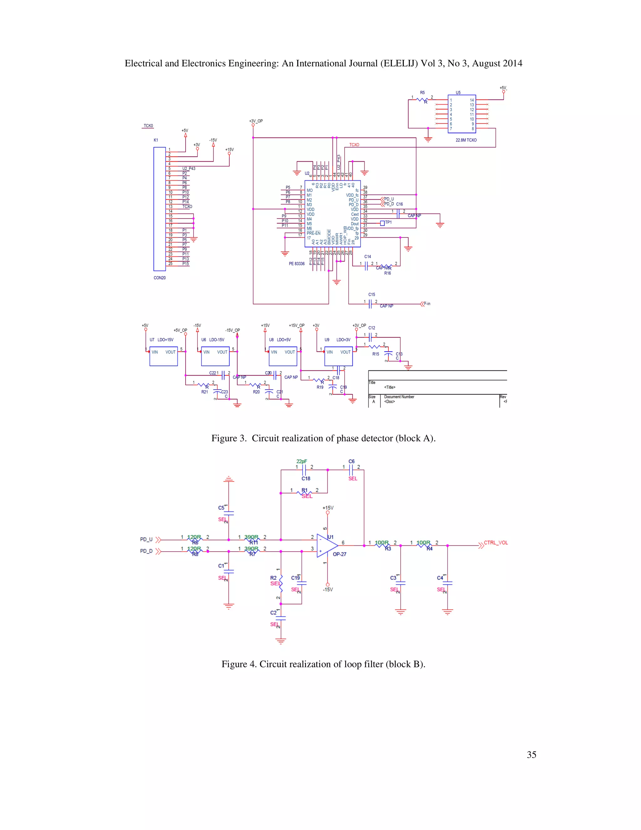Electrical and Electronics Engineering: An International Journal (ELELIJ) Vol 3, No 3, August 2014 
35 
Figure 3. Circuit realization of phase detector (block A). 
Figure 4. Circuit realization of loop filter (block B). 
 
