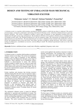 Unbalancing Testing Design and testing of unbalanced mass mechanical | PDF