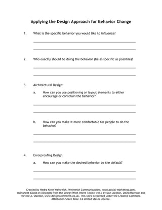 Design Approach for Behavior Change Worksheet
