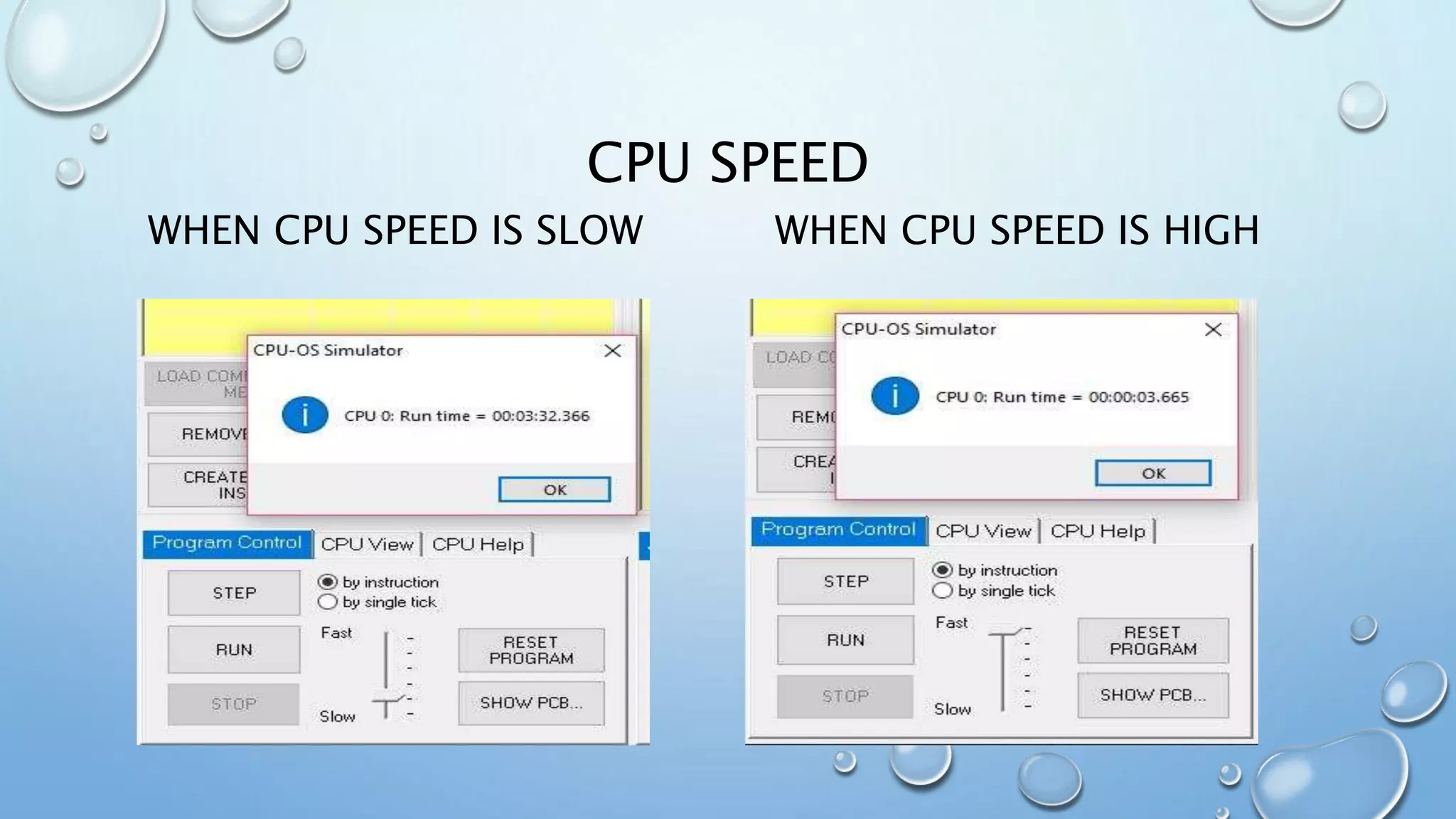 CPU SPEED
WHEN CPU SPEED IS SLOW WHEN CPU SPEED IS HIGH
 