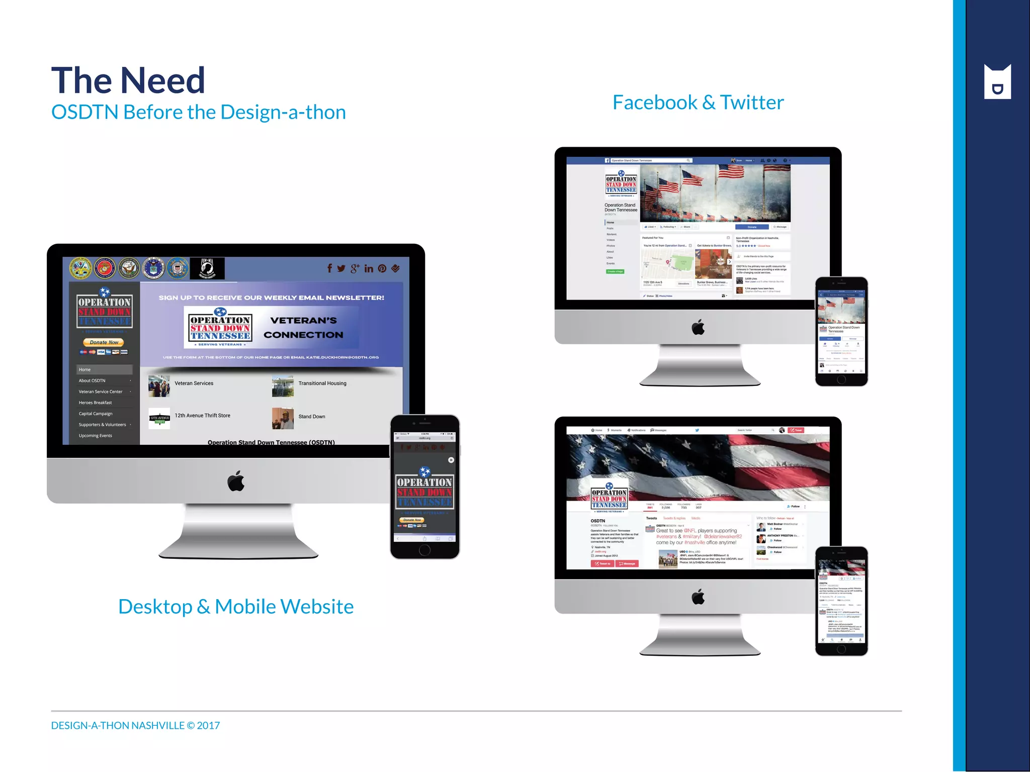 DESIGN-A-THON NASHVILLE © 2017
The Need
OSDTN Before the Design-a-thon
Desktop & Mobile Website
Facebook & Twitter
 