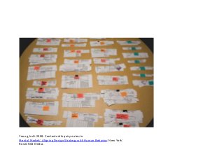 Young, Indi. 2008. Contextual Inquiry notes in
Mental Models: Aligning Design Strategy with Human Behavior. New York:
Rosenfeld Media.
 