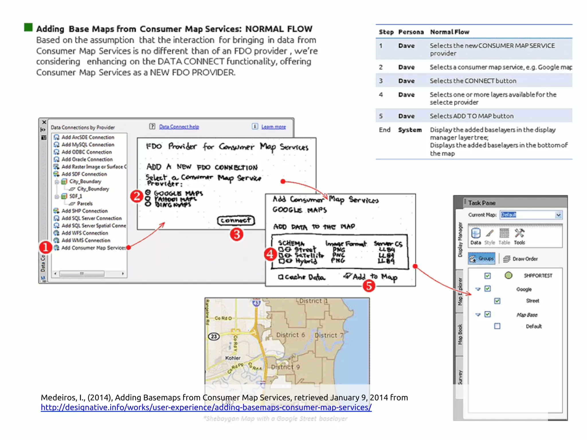Medeiros, I., (2014), Adding Basemaps from Consumer Map Services, retrieved January 9, 2014 from
http://www.designative.info/portfolio/user-experience/adding-basemaps-consumer-map-services/ 	
 