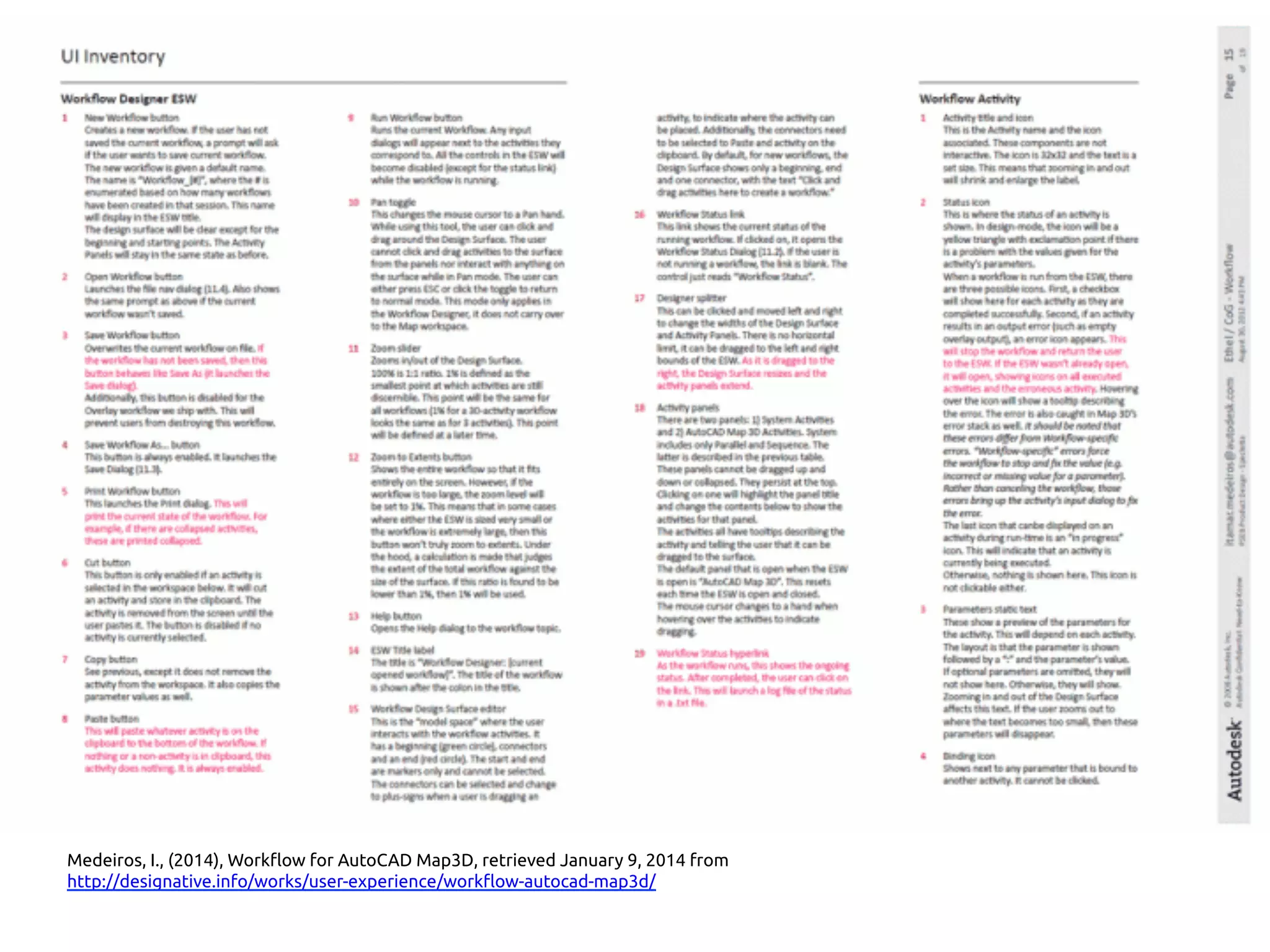 Medeiros, I., (2014), Workflow for AutoCAD Map3D, retrieved January 9, 2014 from
http://www.designative.info/portfolio/user-experience/workflow-autocad-map3d/ 	
 