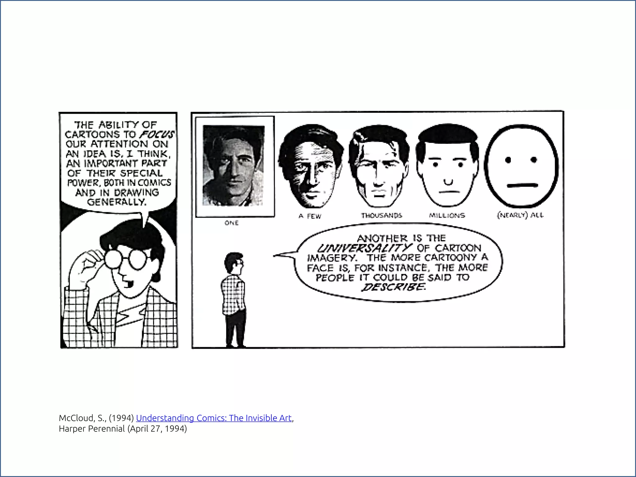 McCloud, S., (1994) Understanding Comics: The Invisible Art,
Harper Perennial (April 27, 1994)
 