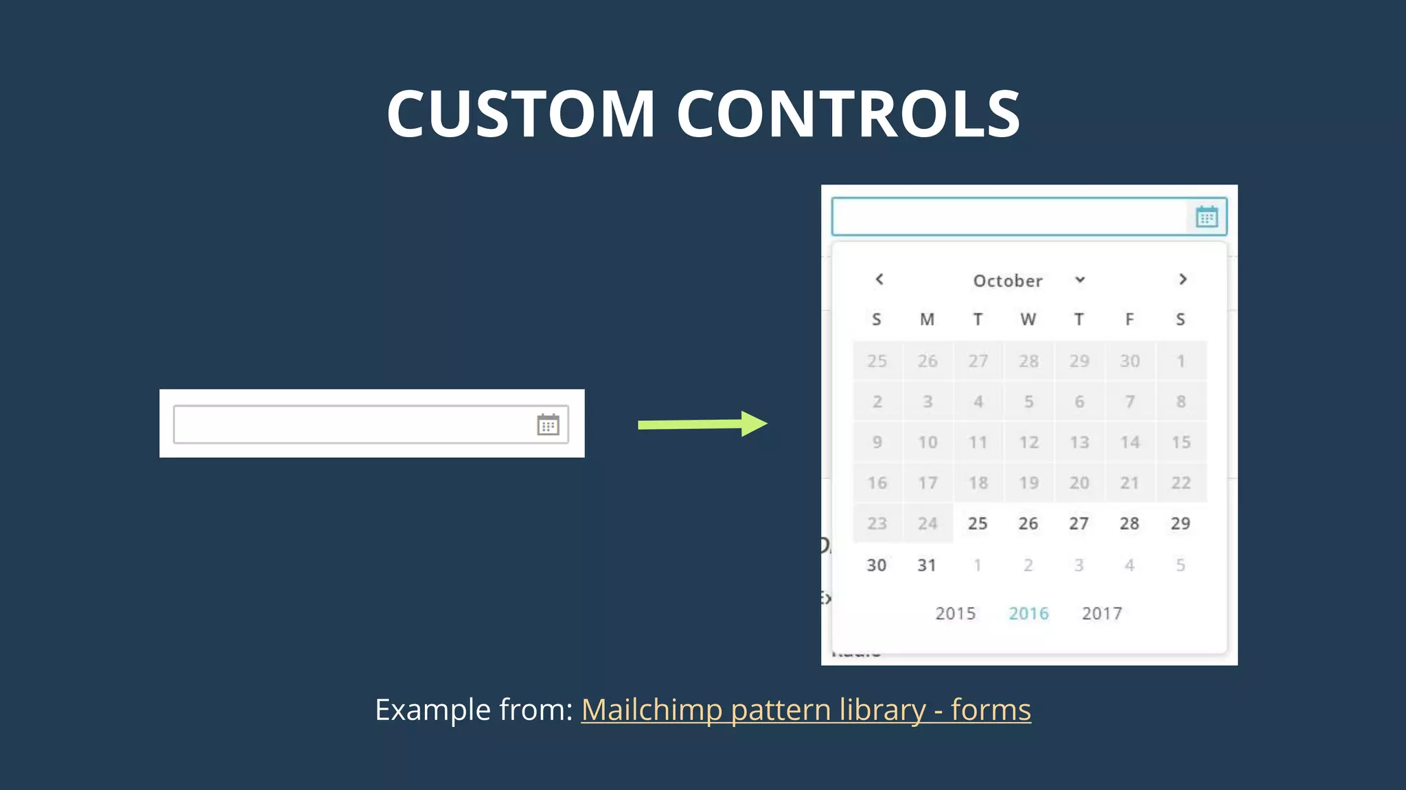 CUSTOM CONTROLS
Example from: Mailchimp pattern library - forms
 