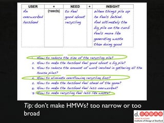 Tip: don’t make HMWs? too narrow or too
broad
 