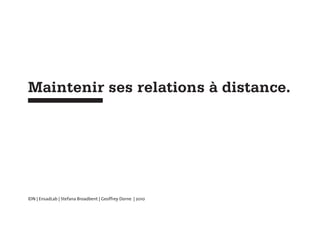 Maintenir ses relations à distance.




IDN | EnsadLab | Stefana Broadbent | Geoffrey Dorne | 2010
 