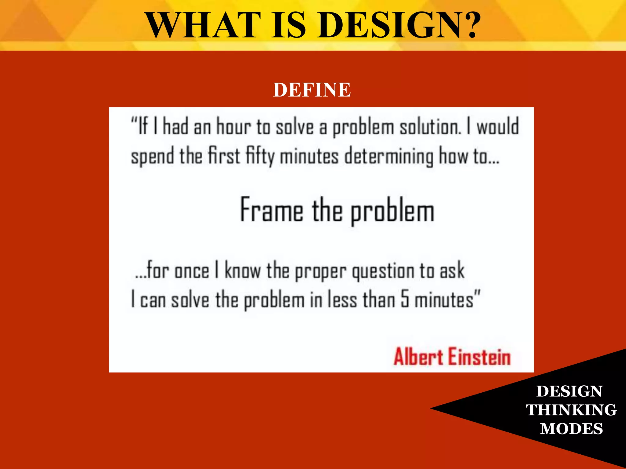 DEFINE
WHAT IS DESIGN?
DESIGN
THINKING
MODES
 