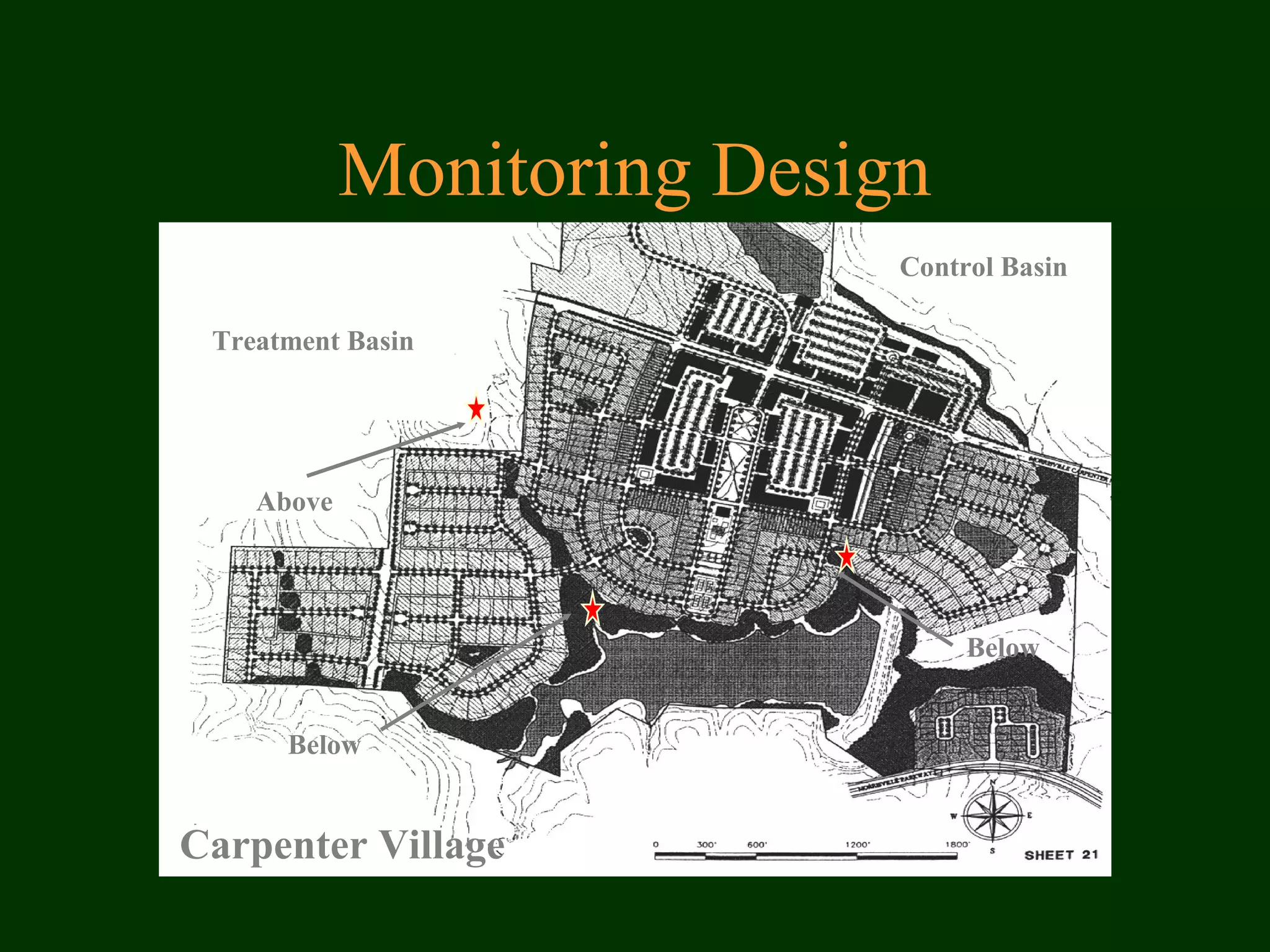 Monitoring Design
Below
Treatment Basin
Above
Control Basin
Below
Carpenter Village
 