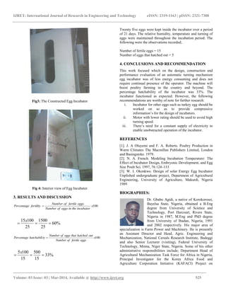Design, construction and performance evaluation of an electric powered egg incubator