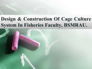 Design & Construction Of Cage Culture
System In Fisheries Faculty, BSMRAU.
 