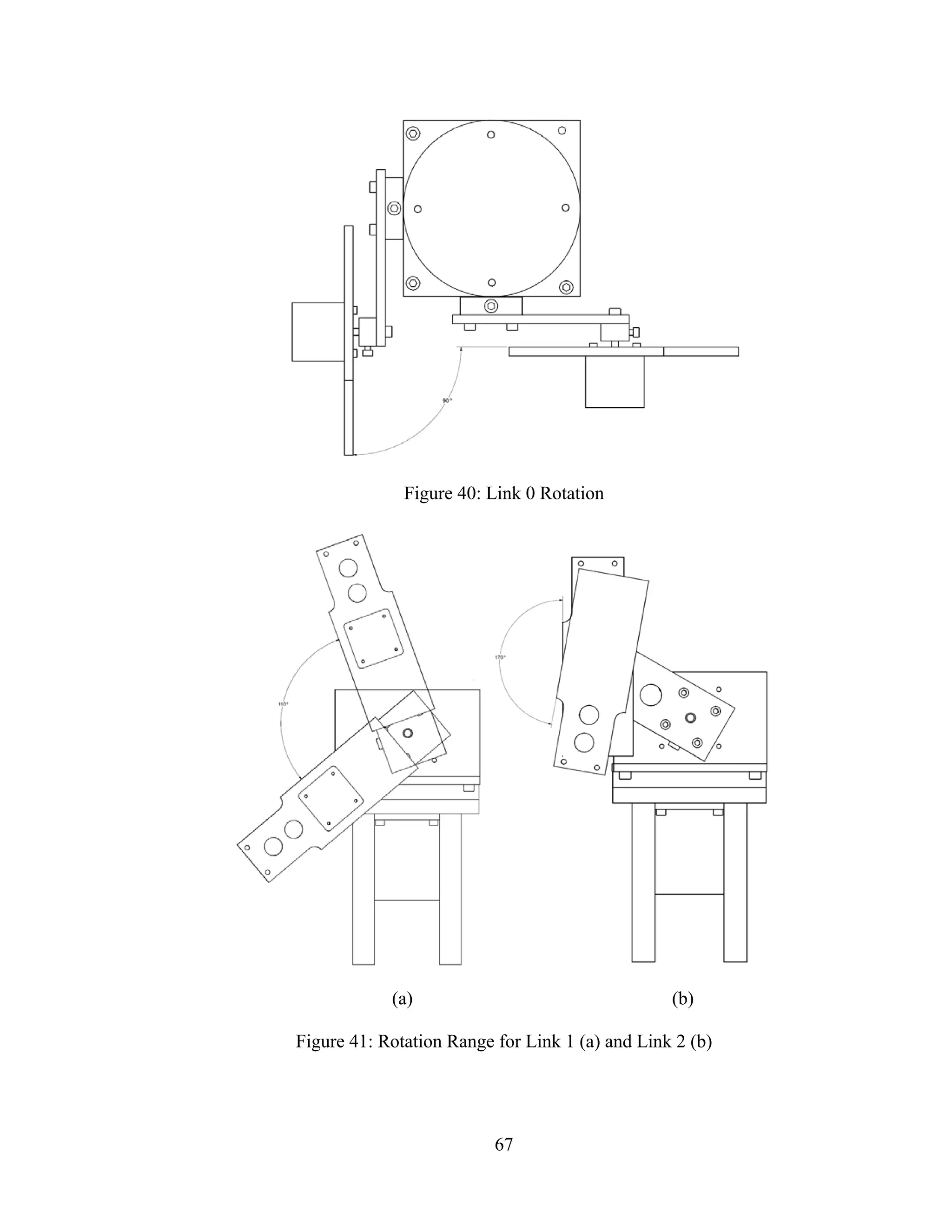 67
Figure 40: Link 0 Rotation
(a) (b)
Figure 41: Rotation Range for Link 1 (a) and Link 2 (b)
 