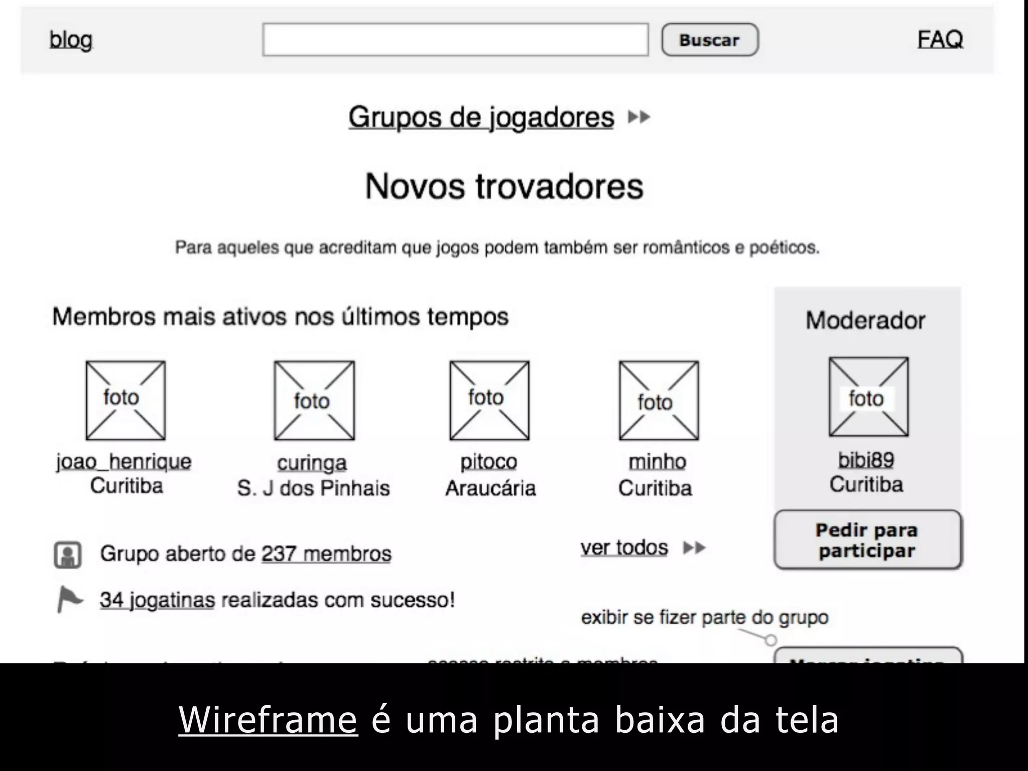 Wireframe é uma planta baixa da tela
 