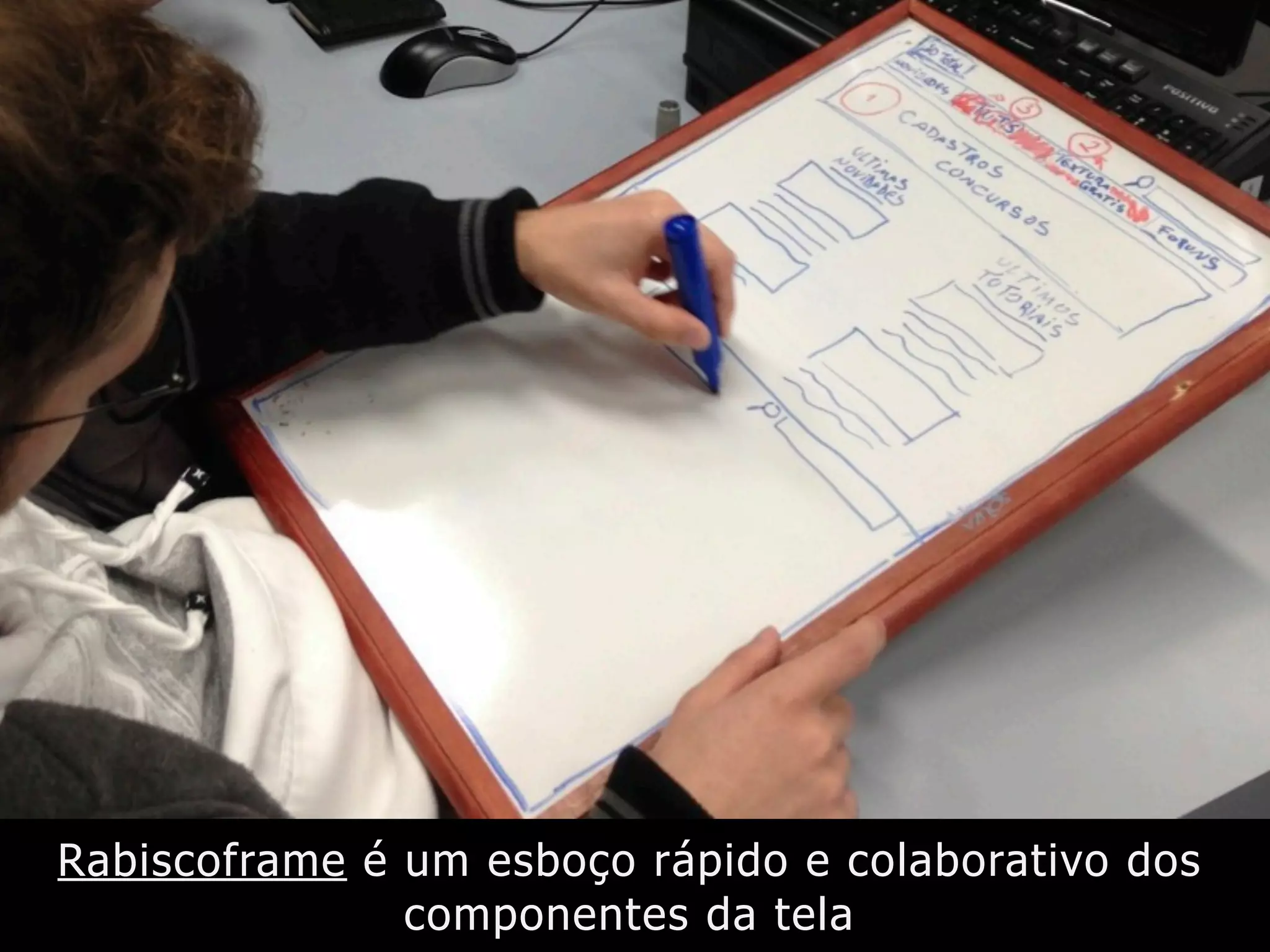 Rabiscoframe é um esboço rápido e colaborativo dos
componentes da tela
 