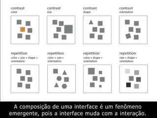 A composição de uma interface é um fenômeno
emergente, pois a interface muda com a interação.
 