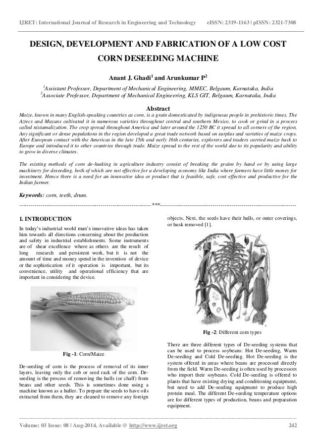 Design Development And Fabrication Of A Low Cost Corn Deseeding Mach Design Development And Fabrication Of A Low Cost Corn Deseeding Mach