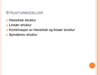 StrukturmodellerHierarkisk strukturLineær strukturKombinasjon av hierarkisk og lineær strukturSpindelvev struktur