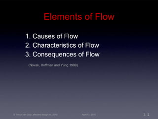 Elements of Flow 1. Causes of Flow 2. Characteristics of Flow 3. Consequences of Flow (Novak, Hoffman and Yung 1999) 