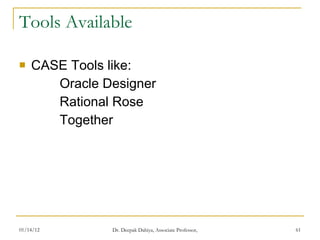 Tools Available CASE Tools like: Oracle Designer  Rational Rose  Together 