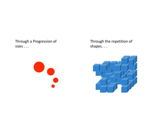 Through the repetition of
shapes. . .
Through a Progression of
sizes . . .
 