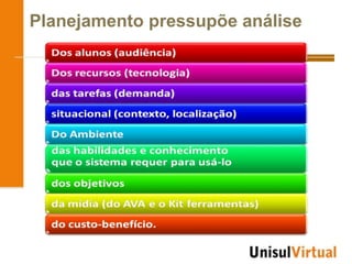 Planejamento pressupõe análise
 