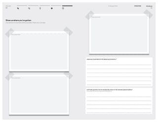 DT for Ed
90
Place photo here
Show us where you’ve gotten
Use photos to illustrate where possible. Share your concept.
Place photo here
Workbook
91
5–2 Engage Others EVOLUTION
HOW HAS YOUR PROTOTYPE BEEN SUCCESSFUL?
CAPTURE QUOTES YOU’VE HEARD RELATED TO THE DESIGN AND/OR IMPACT
you’ve seen around the students/school/classroom.
Place photo here
 