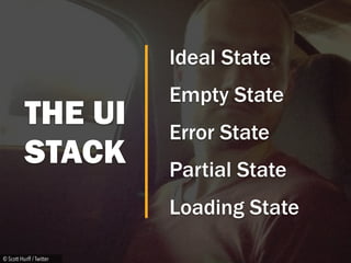 THE UI
STACK
Ideal State
Empty State
Error State
Partial State
Loading State
© Scott Hurff / Twitter
 