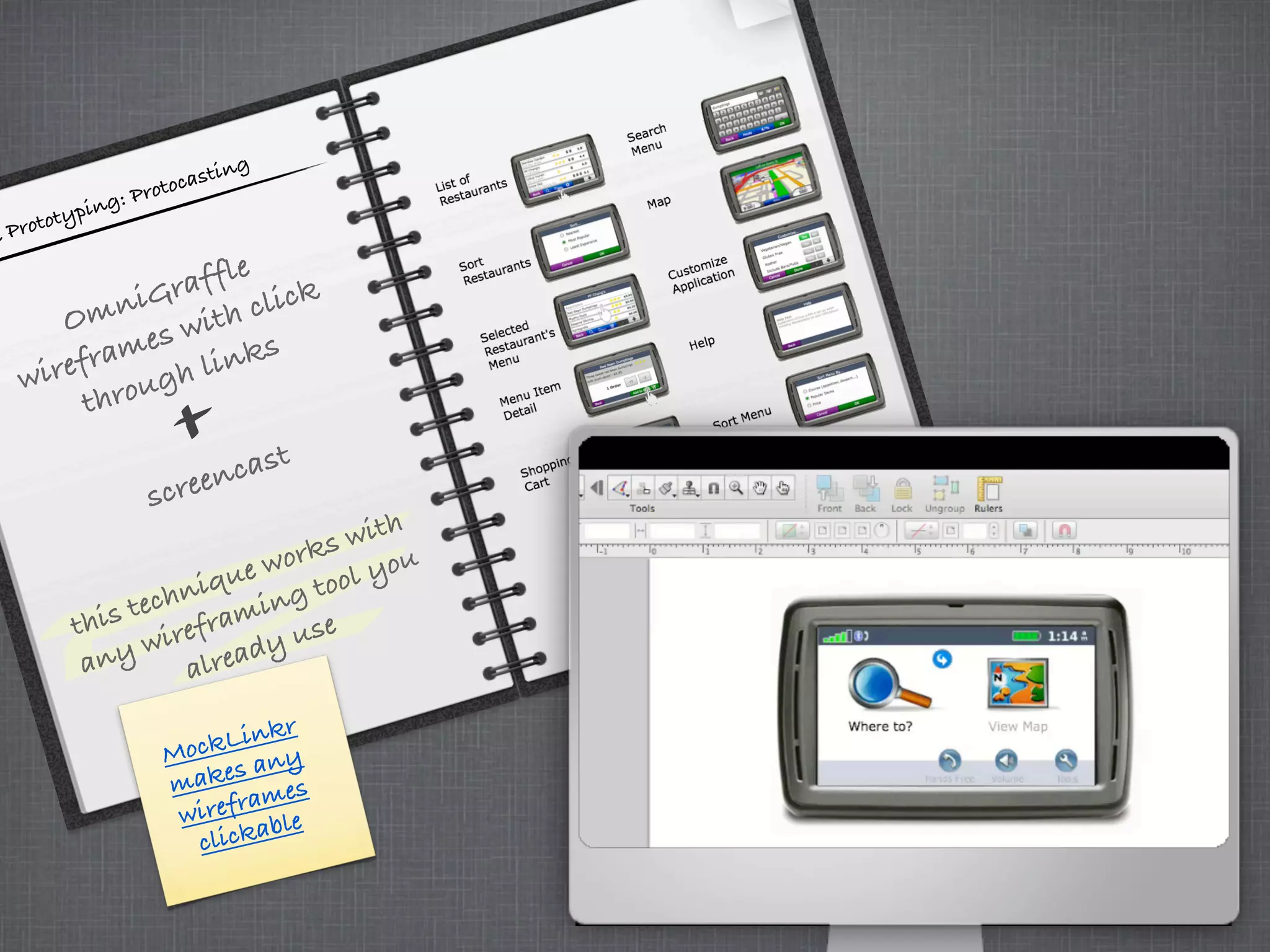 e Prototyping: Protocasting
OmniGraffle
wireframes with click
through links
screencast
this technique works with
any wireframing tool you
already use
MockLinkr
makes any
wireframes
clickable
 