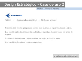 Design Estratégico – Caso de uso 2Produto – Processos internosResultado: linha de jatos executivos.O que diferencia esses jatos? Design de interiores da BMW.